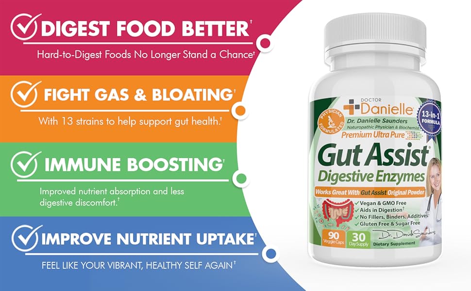 Gut Assist Digestive Enzymes Supplement to Aid in Breaking Down Proteins, Fats, and