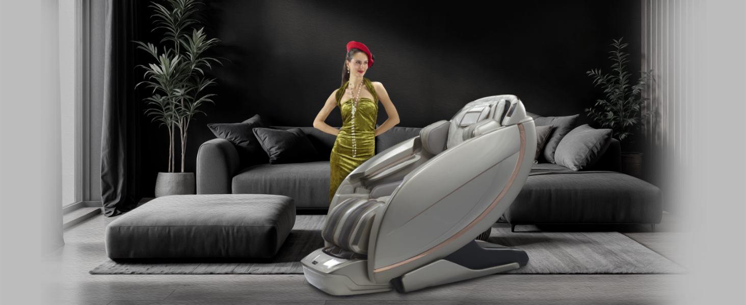 Lixo Massage Chair LI7788 – 4D Sonic-Wave with AI Body Scan, 24 Auto Modes, Music-Synced Relaxation, Graphene Heat, Calf Kneading, Foot Rollers, Voice Control, Touchscreen & Bluetooth-Light Golden LI7788