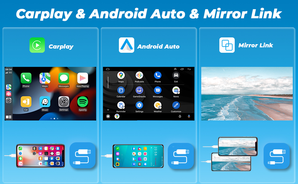 Podofo 1 Din Autoradio mit Apple Carplay Android Auto Mirror Link 9