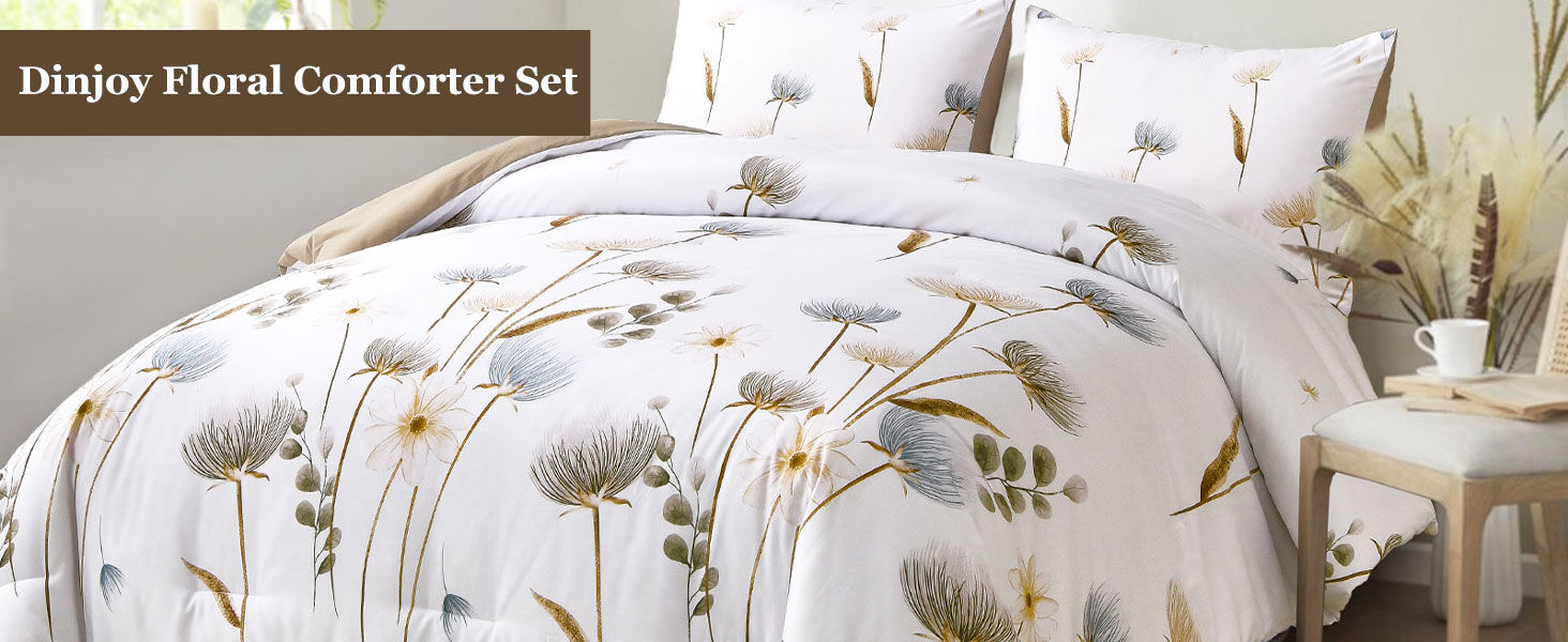 Dinjoy King Size Comforter Set Floral,Sage Green Bedding