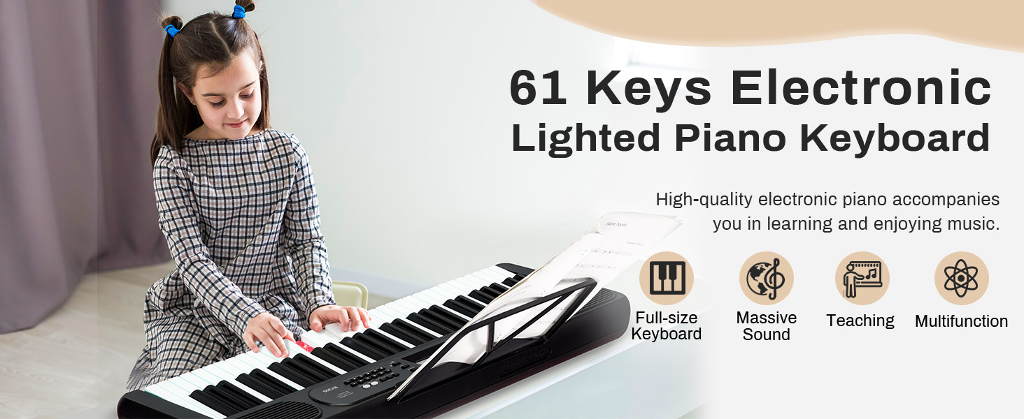 EYTSE 61 Key Piano Keyboard for Beginner, Lighted Keys with