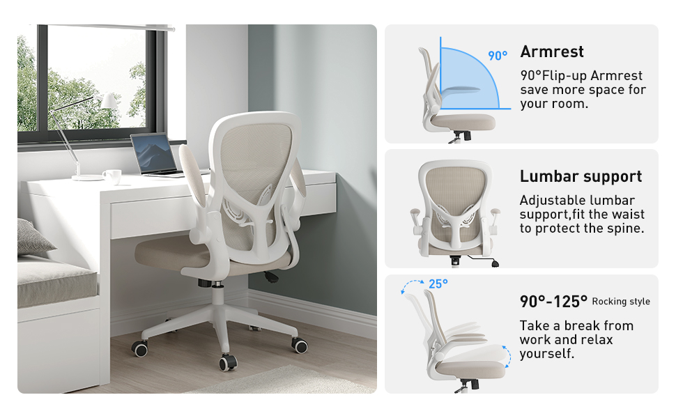 Hbada Ergonomic Desk Chair, Computer Office Chair with Flipup Armrest