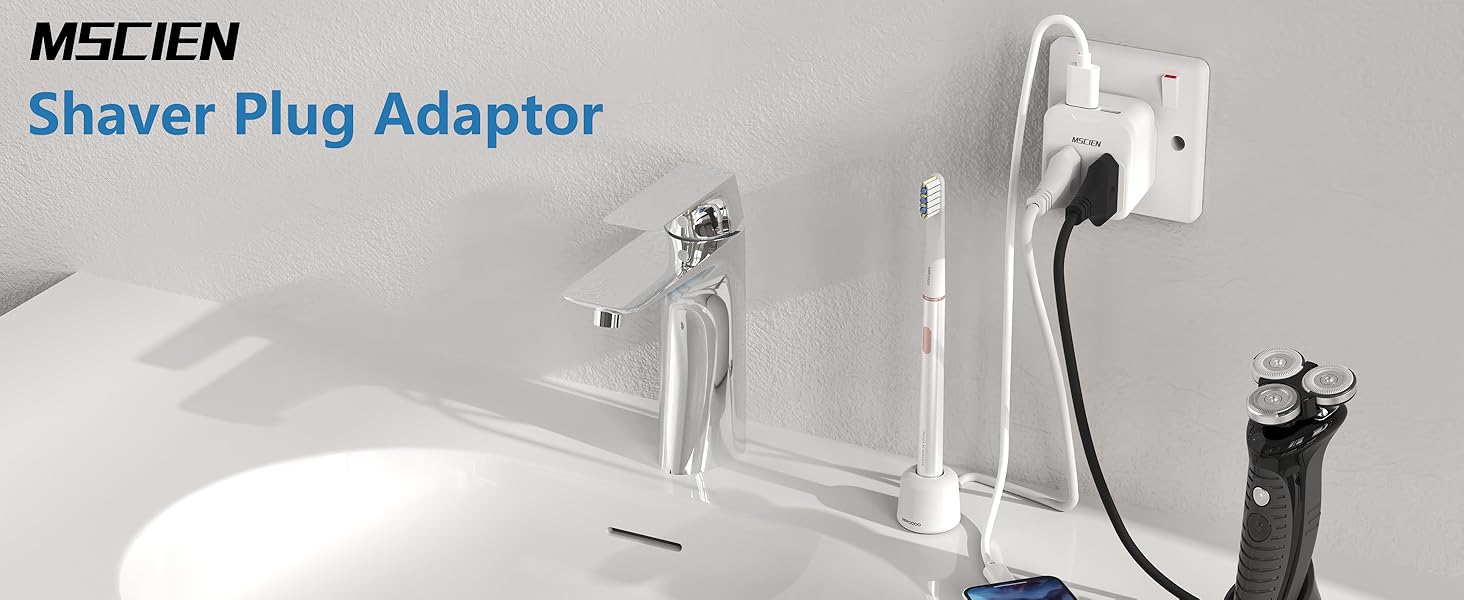 Mscien Double Shaver Plug Adaptor UK, Electric Toothbrush Adapter Plug