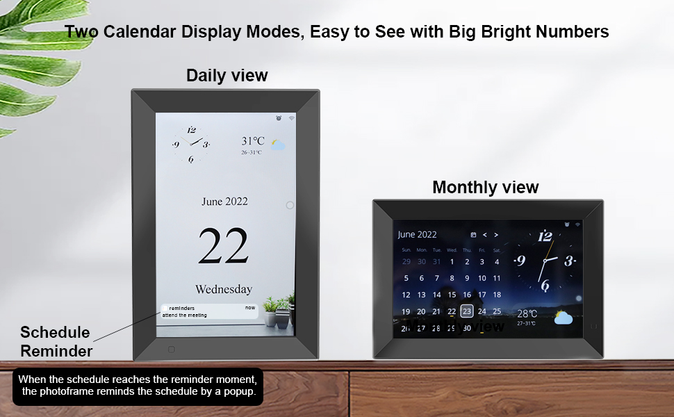 ENUOSUMA Digital Photo Frame WLAN 10.1 Inch with Calendar/Alarm Clock