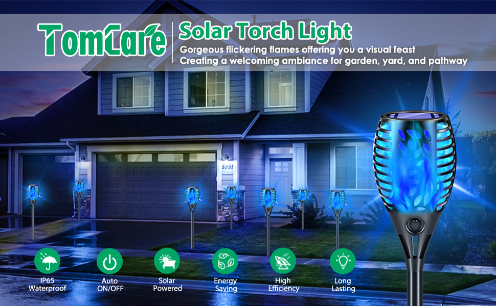 TomCare Solar Outdoor Lights, 8 Pack Blue Solar Torches