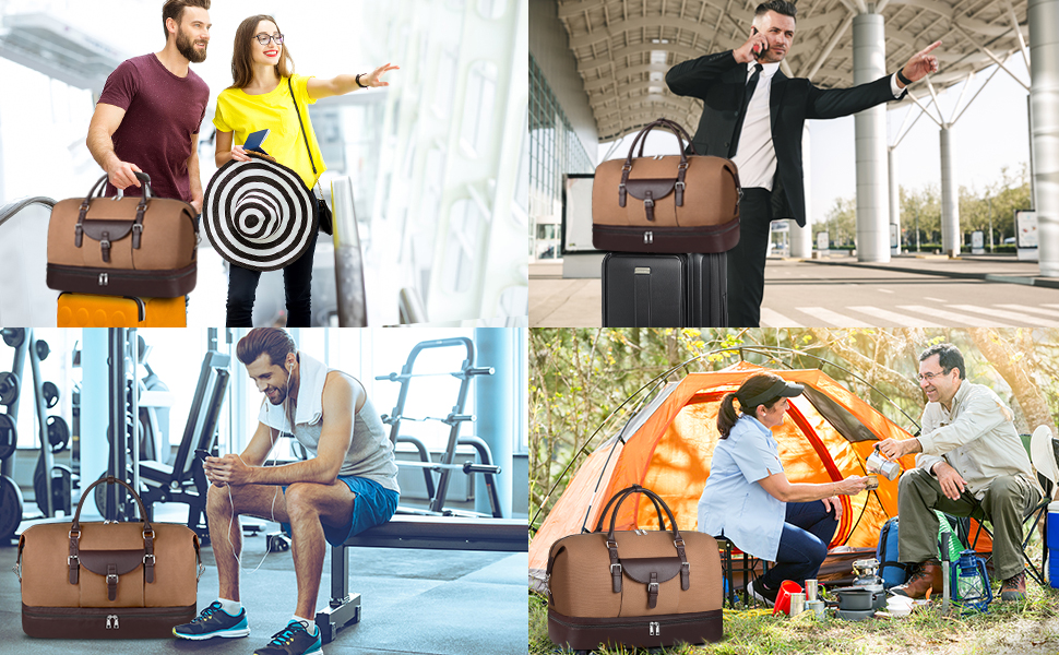 Large Weekender Bags with Waterproof Shoe Compartment Canvas Travel