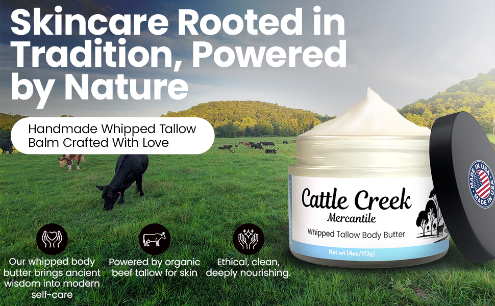 Cattle Creek Whipped tallow body butter which is handmade and crafter with love.