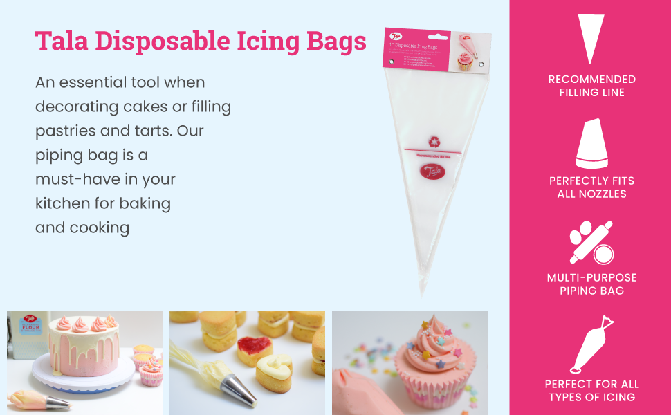 Tala 10 Reusable Icing Bags Clear Piping Bags Disposable for Cakes