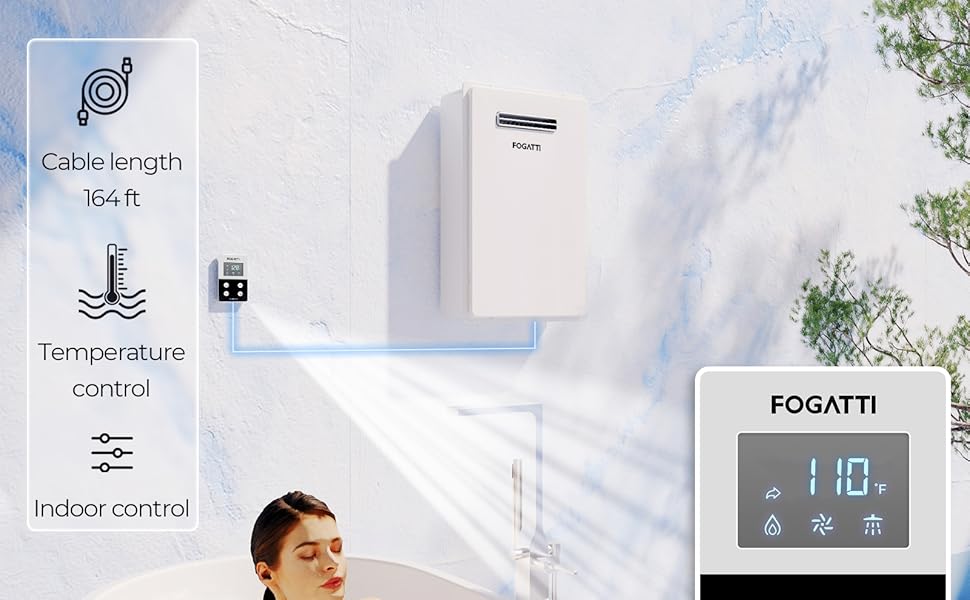 Natural Gas Tankless Water Heater, FOGATTI Outdoor 5.1 GPM, 120,000 BTU White Instant Hot Water
