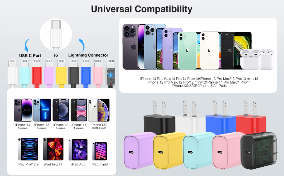 colorful charger purple red black white pink blue green yellow charger fas charging for iphone 14 13