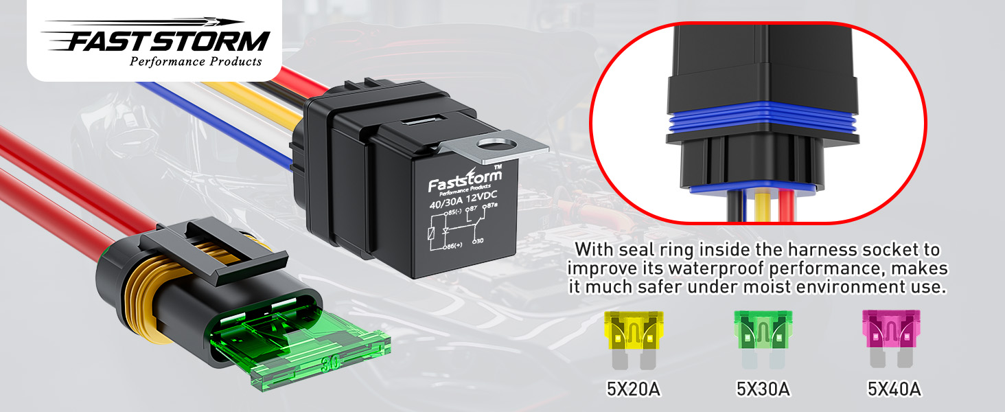 12V 5-pin Relay Kit, SPDT 12-Volt Automotive Relay with Heavy-Duty Pigtail