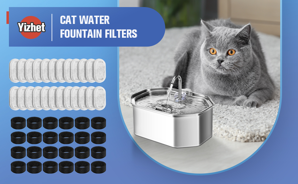 Yizhet 48 Pack Cat Water Fountain Filters, Replacements for 1224 Months, with 67oz