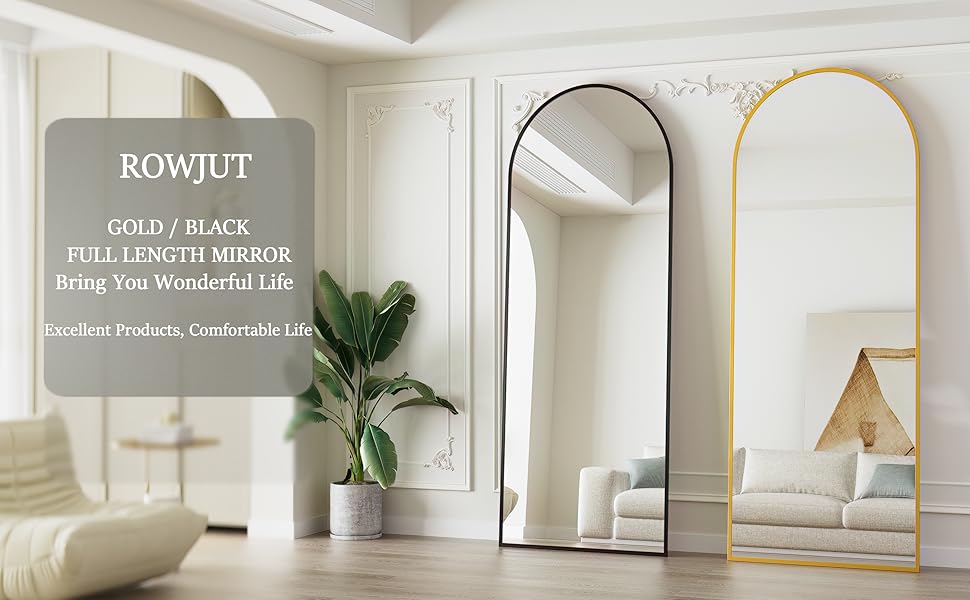 Rowjut Floor Full Length Mirror, Arched Gold Mirror Full