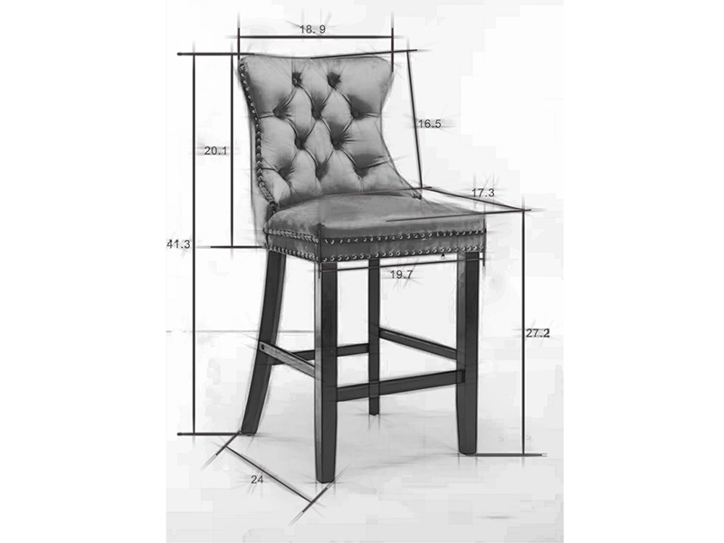 MASISDAOZ Velvet Bar Stools Set of 2, 27" Padded Counter Height Modern Bar Stools