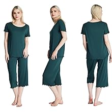 bamboo sleepwear women Pajamas Set Loungewear Super Soft Short Sleeve Capri pants Pjs Set