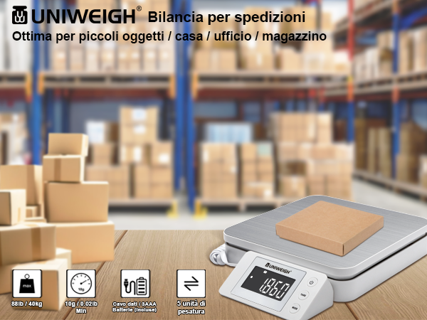 Bilancia Postale UNIWEIGH 88 Lb - Digitale Con Display LCD, Tara, Per Pacchi E Spedizioni