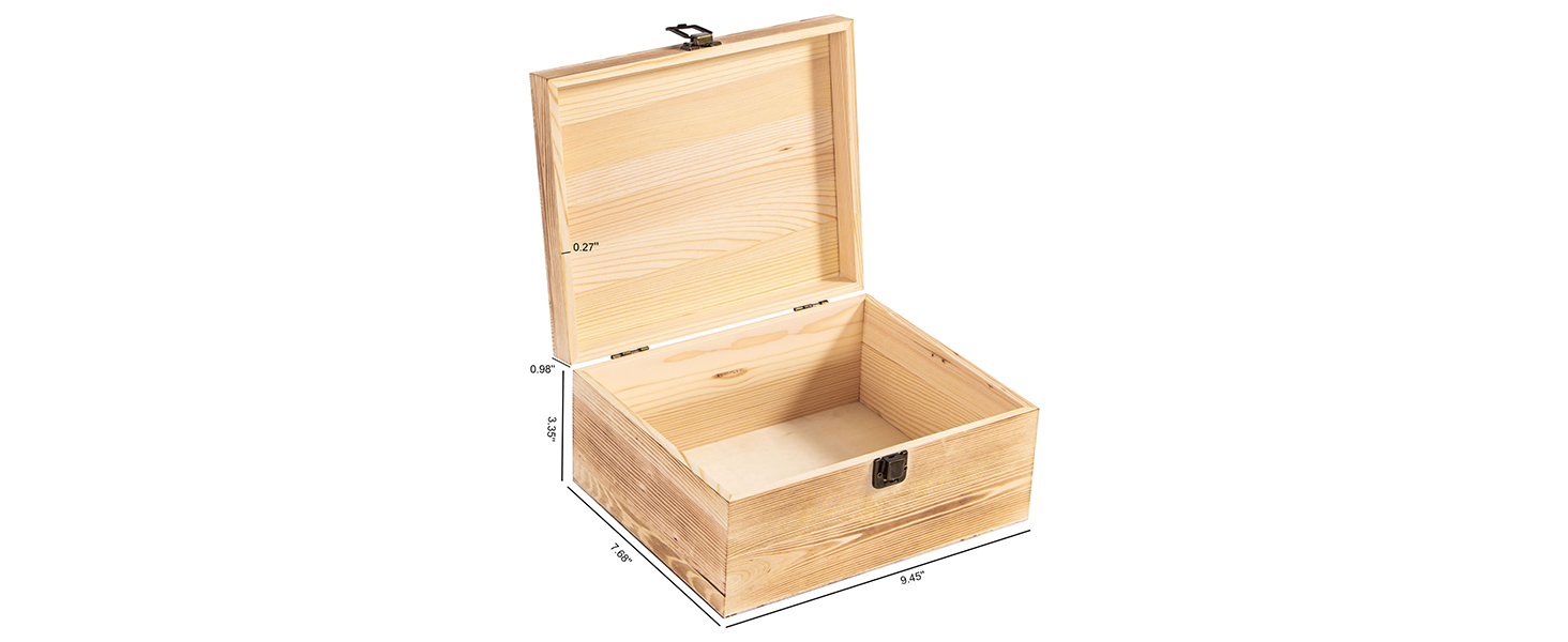 Useekoo Wooden Storage Box Container with Hinged Lid and