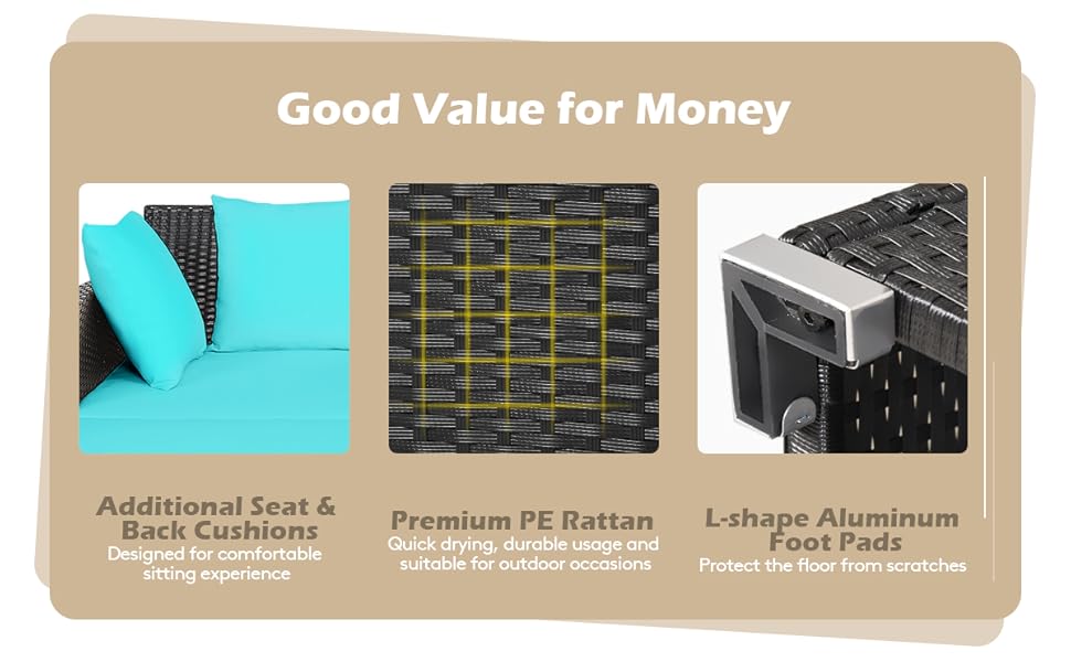 COSTWAY Outdoor Rattan Daybed, Patio Sofa Bed Sun Lounger Couch With Upholstered Cushions, Wicker Weave Loveseat Conversation Furniture Set For Garden Yard And Poolside (Red) 15 3