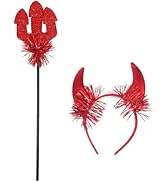 JOINPAYA Devil Horns Headband and Pitchfork: Halloween Red Demon Cosplay Hair Hoop Accessories Set