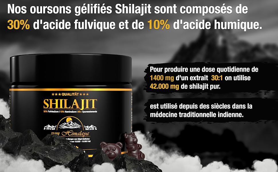 Shilajit shilajat shilaj capsules pommade original mumijo Himalaya bio hautement dosé résine gai 