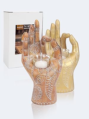 Buddha Hand Candle Holder - Golden and Wooden