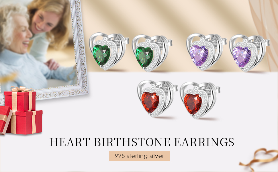 OVIMIA Heart Stud Earrings for Women January Birthstone