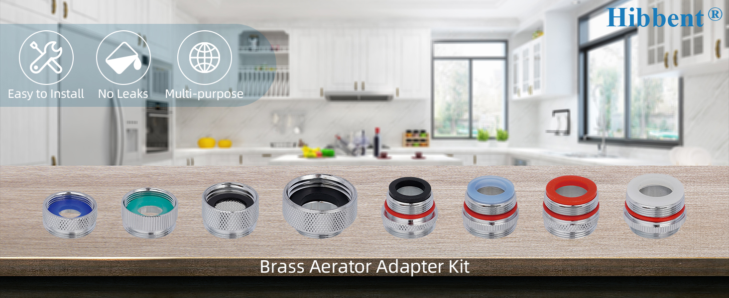 Hibbent 8 Pieces Faucet Adapter Kit, Kitchen Sink Brass Aerator Adapter
