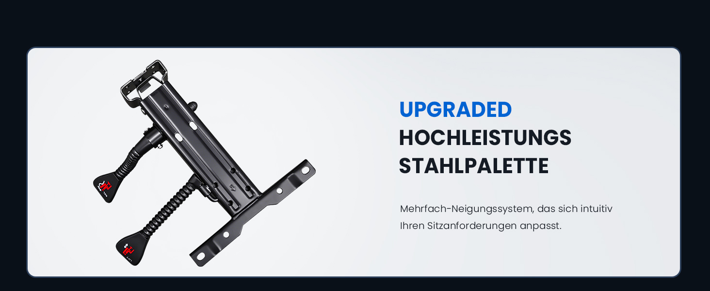 Der Text lautet „UPGRADED“ und „HOCHLEISTUNGS STANDPALETTE“. Technische Produktbilder, die scheinbar Geräte- oder Montageteile zeigen.