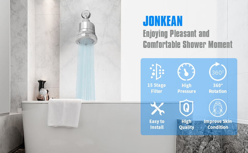 JONKEAN 15 Stage Shower Filter for Hard Water, Water Softener Shower