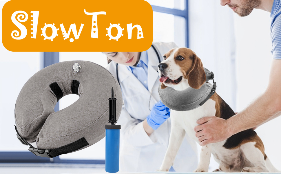 SlowTon Inflatable Dog Recovery Collars Cones, Soft Adjustable Comfy Quick Release Dog Donut