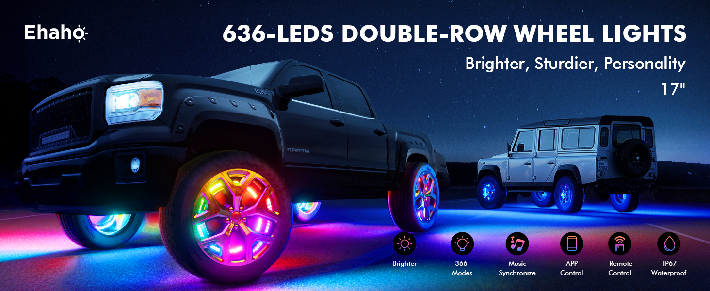 Ehaho 17" Double Row Wheel Lights, Brighter RGB Dream