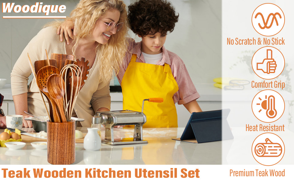 9 piece wooden kitchen cooking utensil set