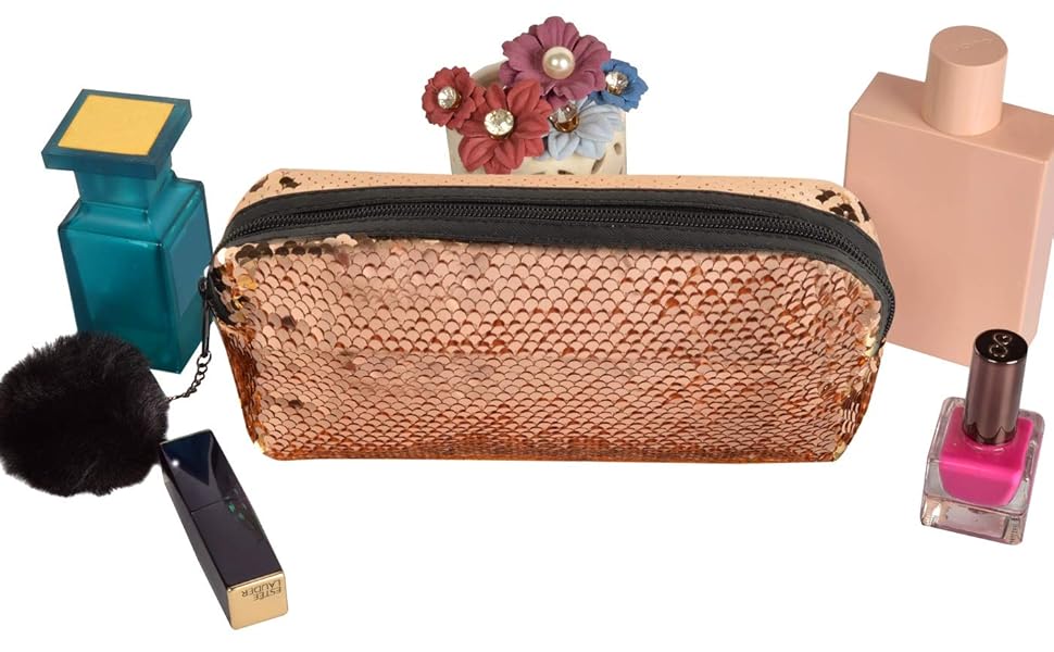 STRIPES BRONZE MAKEUP POUCH ( SMALL POUCH BIG CAPACITY )