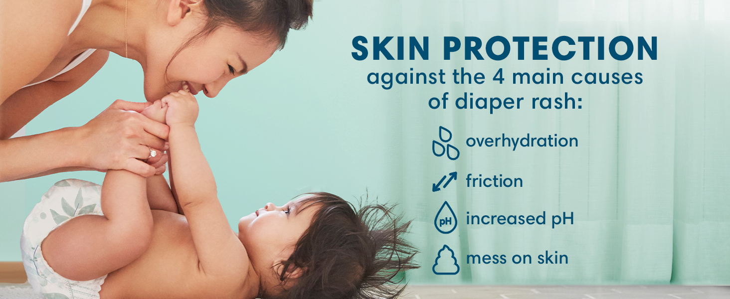 Skin protection against the 4 main causes of diaper rash: overhydration, friction, increased PH
