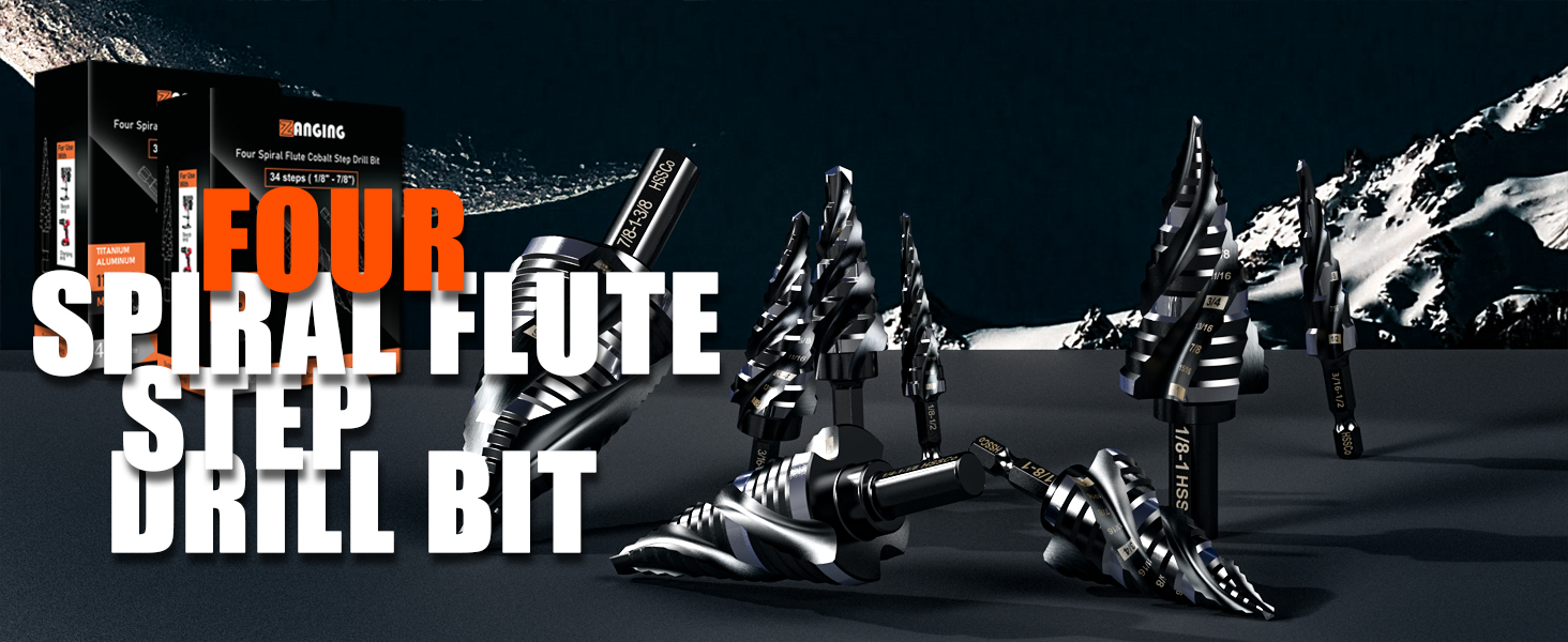 Four Spiral Flute Step Drill Bit for Metal,M35 Cobalt Unibit Step Drill Bit Set 1/4" - 1-1/8"(15 Sizes),Wear-Resistant AlTiN Coated,3/8" Hex Shank for Metal, Stainless Steel, Aluminum, Plastic