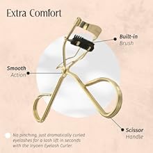 eyelash curler, with brush, eyelash, stainless steel, smooth, scissor handle. curler