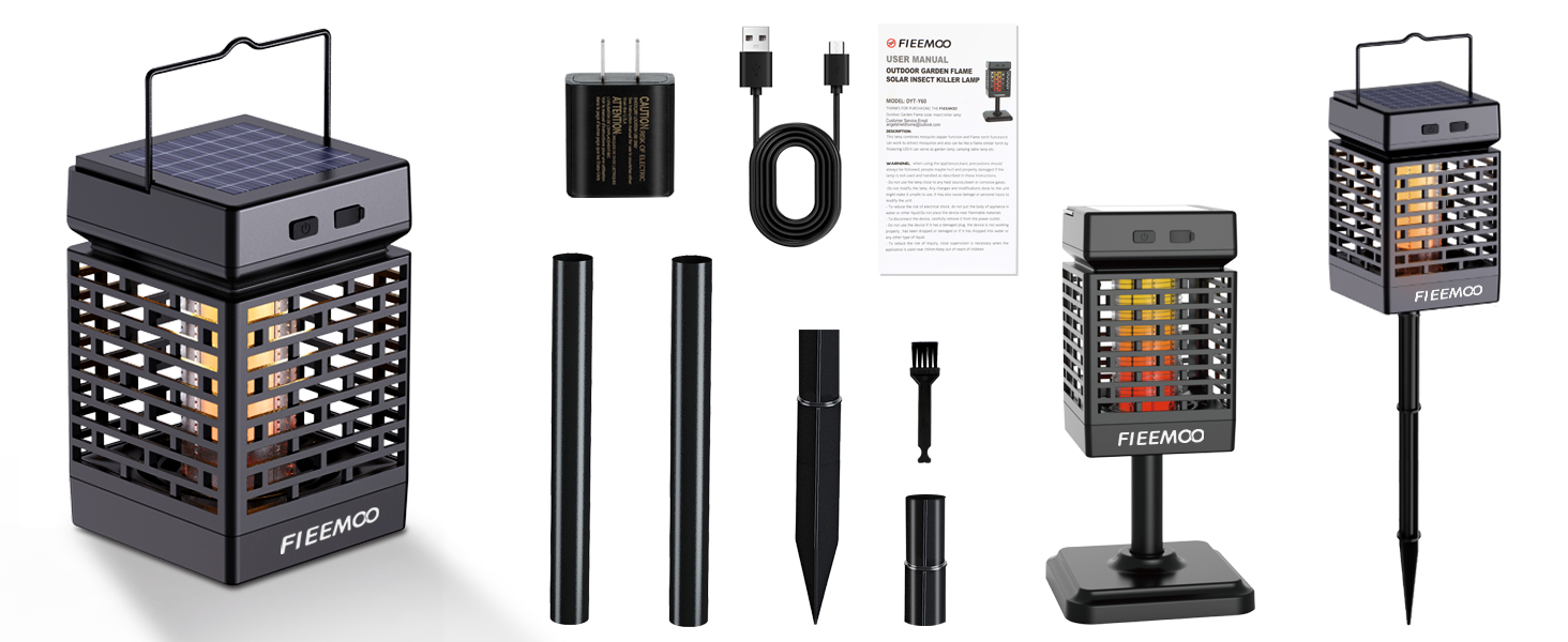 Solar Bug Zapper Outdoor Garden Flame Mosquito Zapper 3 in