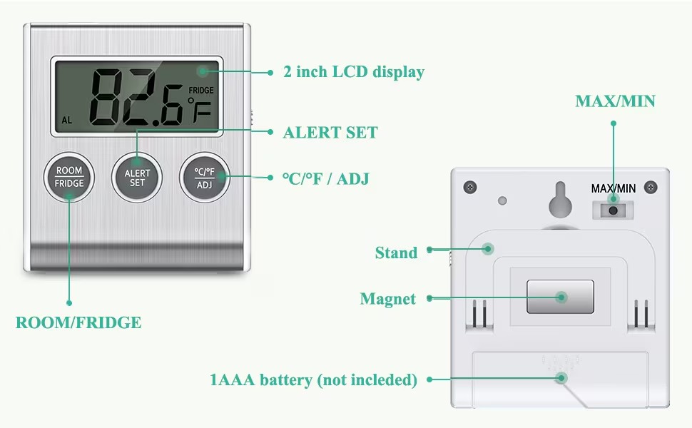 ORIA Fridge Thermometer, Digital Refrigerator Thermometer with High Low Temperature Alarm, 3