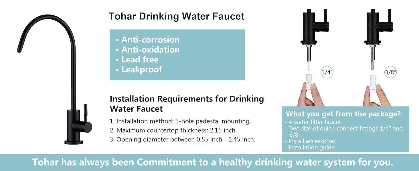 Tohlar Drinking Water Faucet for Kitchen Sink, Black Filtered Water