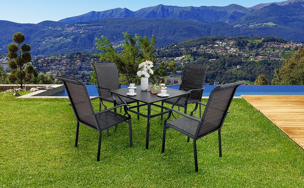 PHIVILLA Patio Dining Chairs Set Of 2, High-Back Outdoor Wicker Rattan Chairs With Oversized Seat, Metal Frame All-Weather Conversation Set For Patio, Backyard, Garden And Poolside, Multibrown 10 Table and chair set