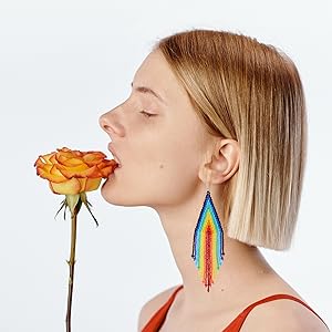 boho colorful handmade beaded tassel dangle earrings native american long fringe jewelry