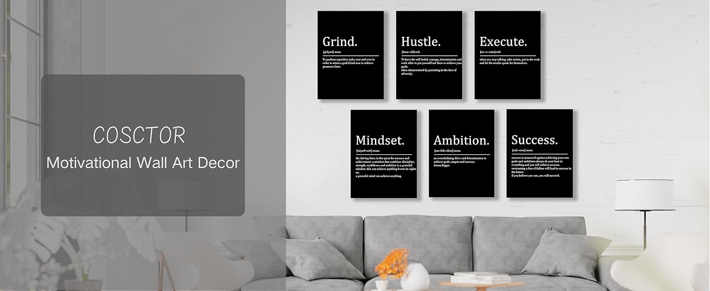 COSCTOR Set of 6 Motivational Wall Art Picture Decor Grind