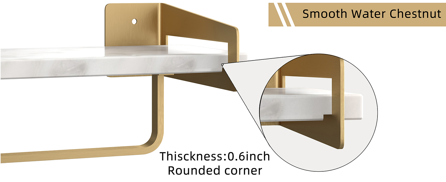 XZHXFX Marble Bathroom Shelf with Towel Bar, 16" Metal Gold