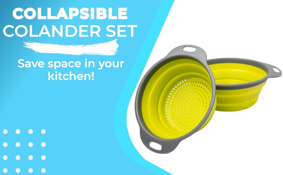 Colander Set 2 Collapsible Colanders (Strainers) Set By