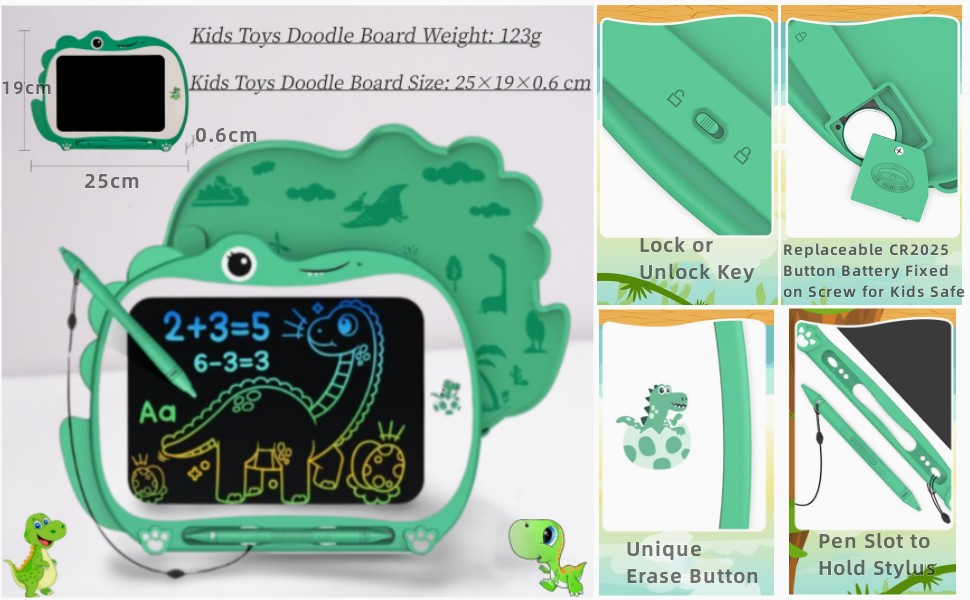 Lziizl LCD Writing Tablet for Kids 8.8" Toddler Toys Doodle Board Green