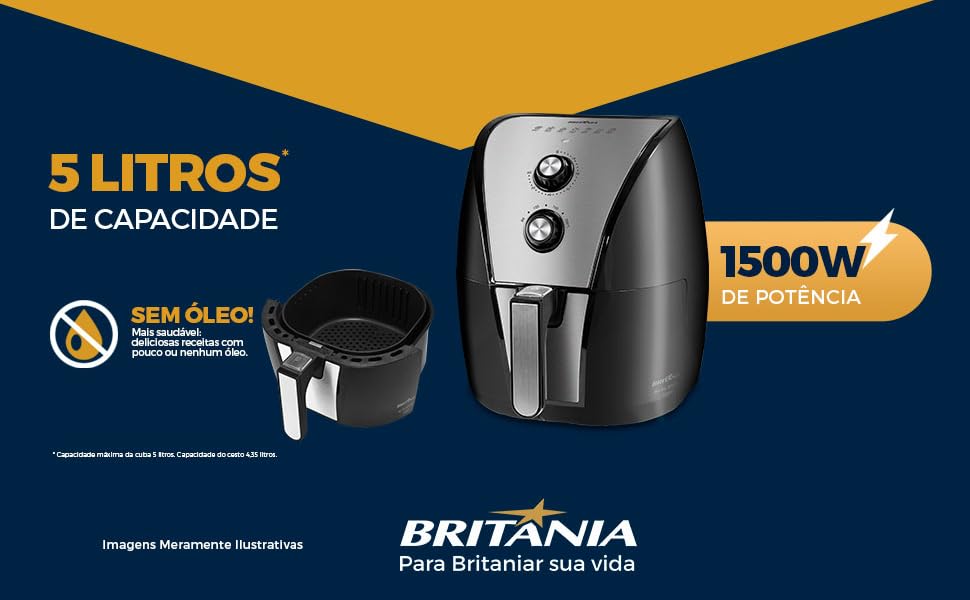 Fritadeira Air Fryer 5L Britânia BFR40PI 