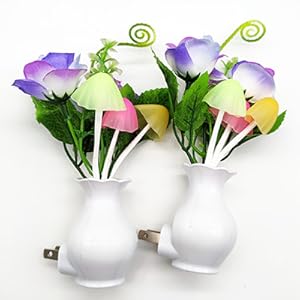 purple rose flower sensor night lights plug in wall