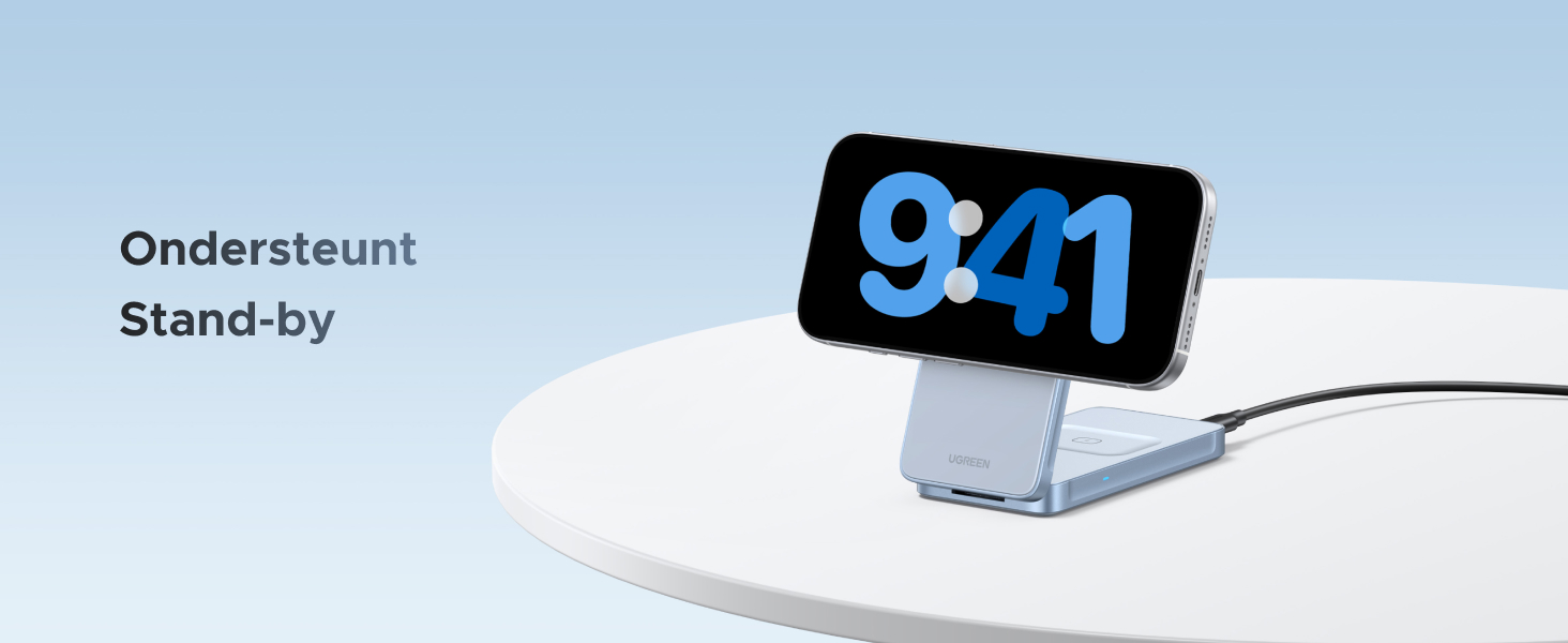 De tekst luidt 'Orderstauwi' en 'Stand-by'. Technisch schema of interfaceontwerp met blauwe en witte elementen op een lichte achtergrond.