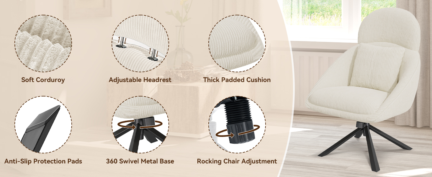 360 degree swivel accent chair corduroy