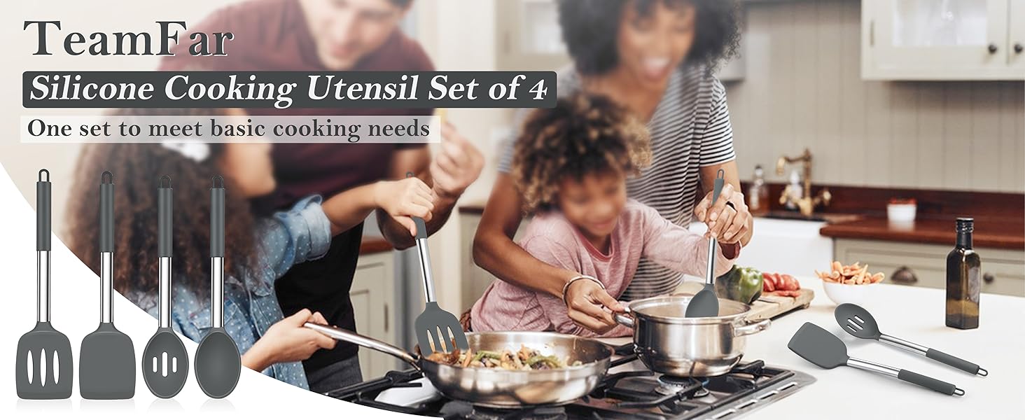 Grey Cooking Utensil Set of 4